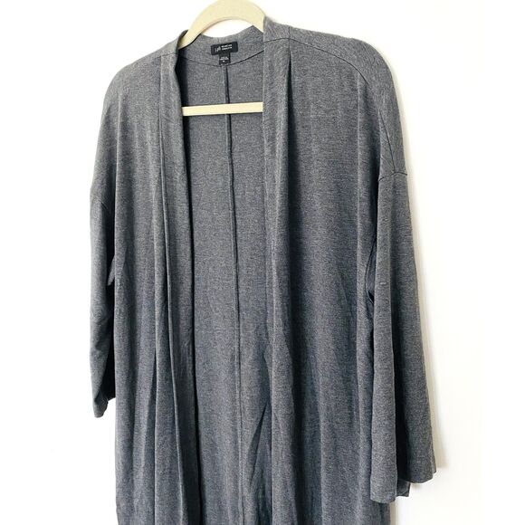 J Jill Wearever Collection Gray Open Long 3/4 Sleeve Stretchy Cardigan Sz XL - Picture 9 of 11